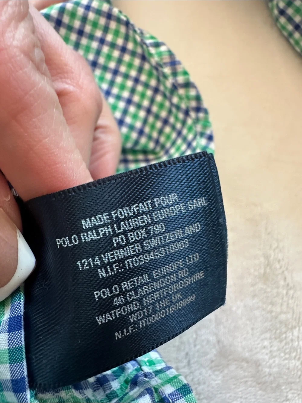 Ralph Lauren Boys Green and Blue Check Button-Down Shirt- Size 6